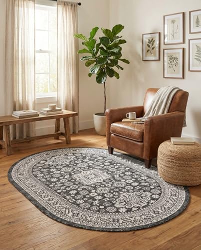 Rugs.com - Outdoor Aztec Rug – 5' 3 x 8' Oval Charcoal Gray Indoor/Outdoor Rug – Weather-Resistant Flatweave for Patios, Decks, and Porches - Image 4