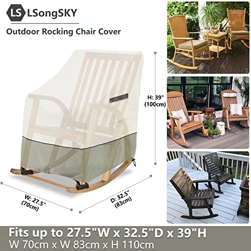 Patio Rocking Chair Cover 2-Pack,Rocking Chair Covers for Outdoor Furniture, 27.5W x 32.5D x 39H Inch,Rocking Chair Covers Waterproof,White&Grayish Green - Image 2