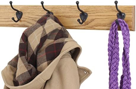 Oak Coat Rack with Oil Rubbed Bronze Hat & Coat Style Hooks (Golden Oak, 52" x 3.5" with 10 Hooks) - Image 3