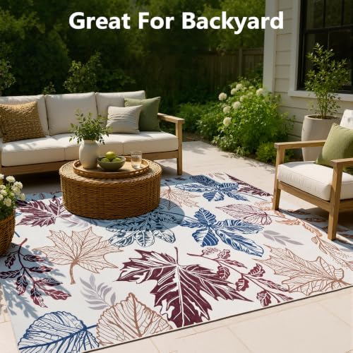 UKISS Washable Outdoor Rug Carpet，Non Slip Portable Outdoor Patio Rugs，5' x 8' Indoor Outdoor Mats，Leaves Large Area Rugs Mats for Patio，Picnic,RV,Backyard, Deck, Balcony, Porch, Beach - Image 4