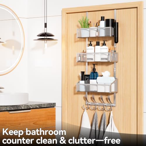 Kaiferty Over The Door Hooks Organizer, Coat Rack Over The Door Storage Hanger Towel Rack, Back of Door Storage Organizer for Bathroom,Bedroom,Kitchen,Office (Silver, 4-Tier) - Image 3