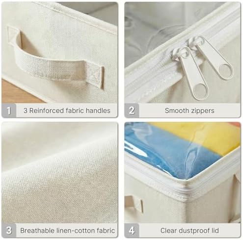 2-Pack Under Bed Storage Containers, 8 Inches Tall Clothes Storage, Beige - Image 4