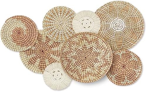 Xuhal 8 Pcs Boho Wall Basket Decor Decorative Bulrush Woven Basket Wall Decor Rustic Farmhouse Hanging Baskets for Kitchen Rustic Home Summer Decorations(Classic) by Xuhal