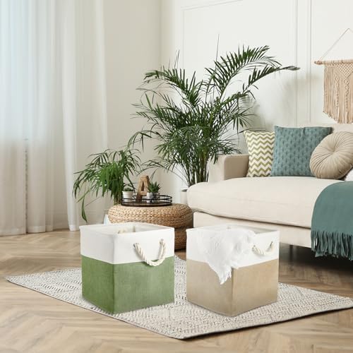 6 Pack 13 x 13 Inch Cube Storage Bins Fabric Square Cube Baskets, Morandi - Image 6