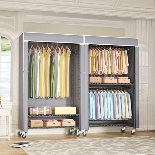 FUTASSI Black Clothing Rack with Grey Cover, P1C Rolling Closets - Image 4