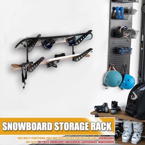 Snowboard Wall Racks, Adjustable Storage Rack for Ski, Surfboard, Wakeboard, Snowboard Wall Mount Display, White/Black - Image 3