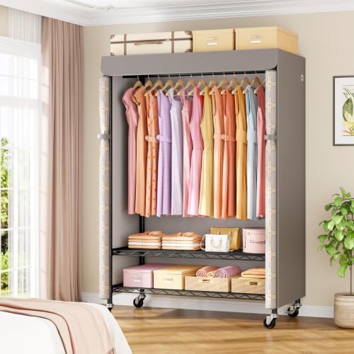 ULIFHOME P6C Plus Rolling Clothes Rack with Cover, Covered Clothing Rack - Image 2