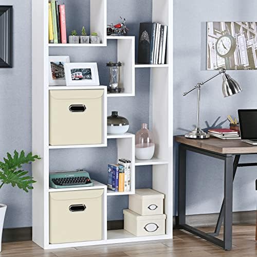 Closet Organizers Fabric Storage Bins With Lids Collapsible Cube Storage Organizer Basket With Handles,Storage Boxes for Clothes Storage,Office,Laundry,Shelves,8 Pack,（Creamy-White） - Image 4