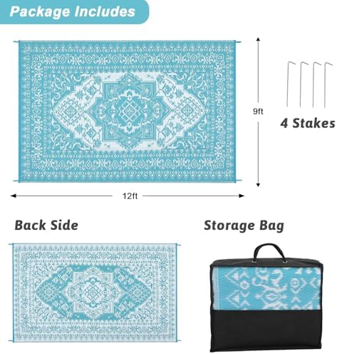 COZYLOOM Outdoor Rug for Patio Clearance,9'x12' Waterproof Large Mat, Reversible Plastic Camping Rugs, Portable Lightweight Plastic Straw Carpets for Rv, Beach Backyard Garden, Porch, Deck, Balcony - Image 2