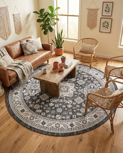 Rugs.com - Outdoor Aztec Rug – 10 Ft Round Charcoal Gray Indoor/Outdoor Rug – Ideal for Patios, Decks, and Porches - Image 4