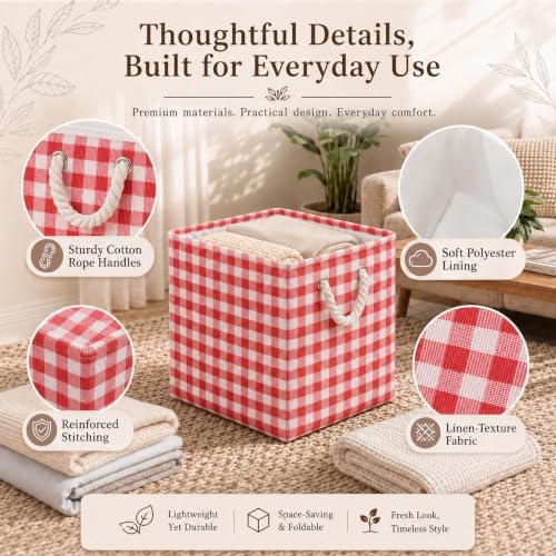 6 Pack Gingham Storage Bins, 11 Inch Cube Fabric Storage Baskets - Image 3