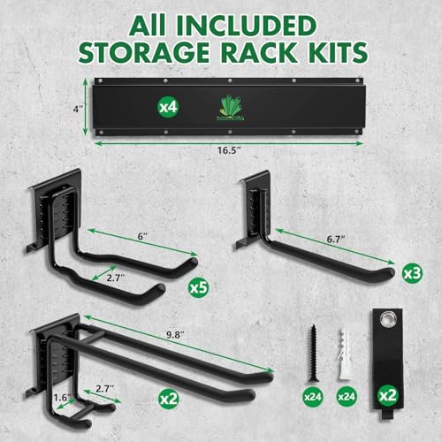 64" Garage Tool Organizer Wall Mount - 720lbs Garden Tool Organizer with Adjustable Hooks, Heavy Duty Metal Garage Storage Rack - Image 2