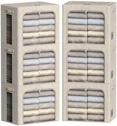 FHSQX 6 Pack Clothes Storage Bins, Beige 15.7x11.8x11.8inch (36L) by FHSQX