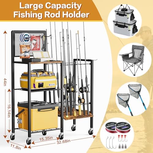 Olakee Fishing Rod Holders, Rolling Fishing Rod Rack for Garage & Boat, Tackle Box & Reel Holder Cart, Easy Assembly Fishing Gear Management System, Ideal Birthday Gift for Men Dad Anglers - Image 5