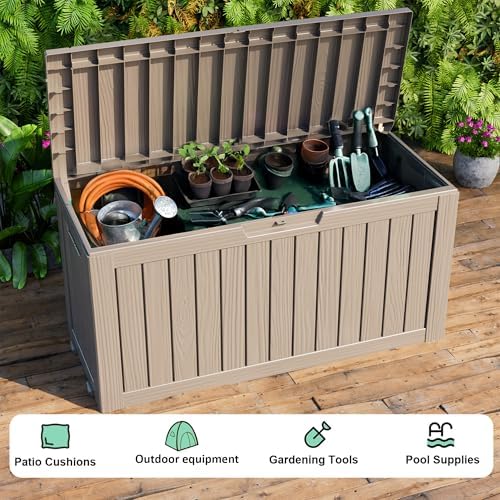Vixzen 90 Gallon Deck Boxes Outdoor Waterproof, Lockable Resin Storage Box with lid for Furniture Cushions, Weatherproof Containers Outside Storage Boxes for Garden Patio Pool Tools(Grey, 90 Gallon) - Image 6