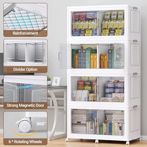 BROVIEW 800 Qt Stackable Storage Bins Foldable Cabinet, V40 White 4-Pack - Image 4