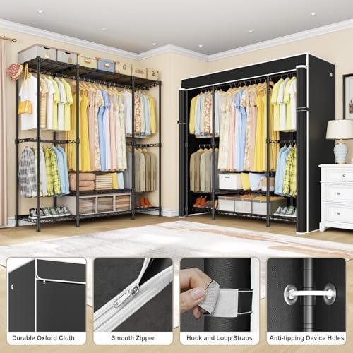 ULIFHOME E3C Heavy Duty Portable Closet Wardrobe with Black Fabric Cover - Image 4