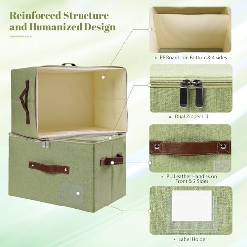 ANMINY Storage Box Fabric Bins with Zipper Lid, 17.7"x13.8"x10" Green, 3PCS - Image 4