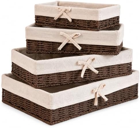 Baskets for Shelves Set of 4, Woven Paper Rope Storage, Brown by Rattanzenith