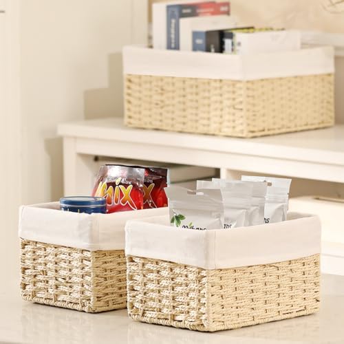 Vagusicc Wicker Basket, Set of 3 Hand-woven Storage Baskets for Organizing, Decorative Bathroom Wicker Storage Basket Bins with Handles, Small Toilet Paper Storage Baskets for Shelves & Decor, Beige - Image 4
