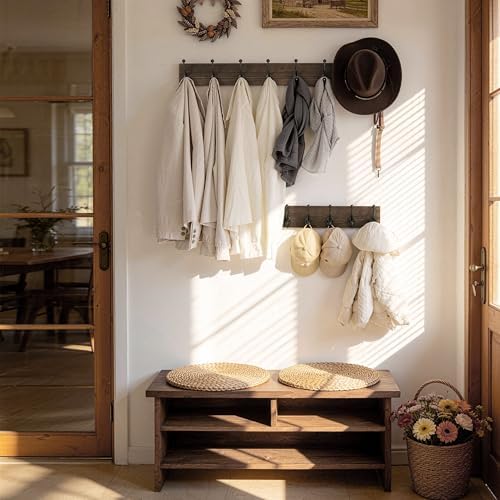 WEBI Rustic Coat Rack Wall Mount,5 Cast Iron Coat Hooks Wall Mounted,Heavy Duty Wood Wall Coat Hanger Hooks for Hanging Coats,Jacket,Clothes,Backpack,Farmhouse,Weathered Brown,2 Packs - Image 4