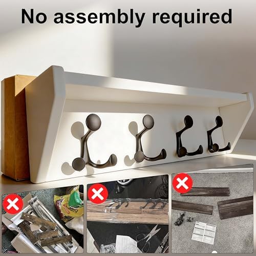 SKOLOO Wall Shelf with Hooks, 24-Inch White Coat Rack Wall Mount with Shelf Organizer - Heavy Duty, 4 Tri Hooks - Perfect for Entryway, Hallway, Living Room, Bedroom, Mudroom - Image 7