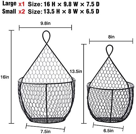 ERYTLLY Metal Fruit And Vegetable Storage Hanging Basket Wall Mounted, Hanging Basket For Kitchen Black Wire Baskets for Flowers, Fruits and Veggies - Set of 3 - Image 3