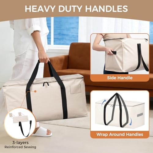 BAGAIL Heavy Duty Moving Bags with Strong Handle, Extra Large Moving Boxes, Storage Tote for Clothes, College Moving Supplies(Beige, 6 Pack) - Image 3