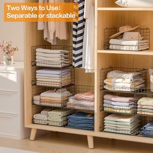 Yociyoga 6-Tier Stackable Closet Organizers and Storage Shelves, Closet Shelf Organizer Basket Bins, Foldable Sweater Storage for Clothes Organizer System, Black（Patent No. 30022416） - Image 6
