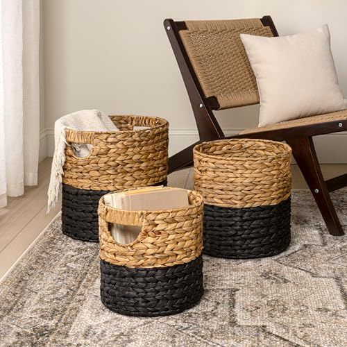 happimess Avery 3-Piece Cylinder Nesting Baskets 13", Black/Natural - Image 2