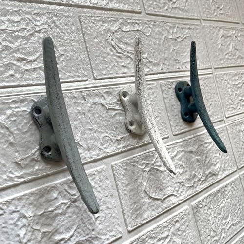 Zeckos Set of 3 Boat Cleat Wall Hooks, 5.5 Inch Blue Gray White Cast Iron - Image 5
