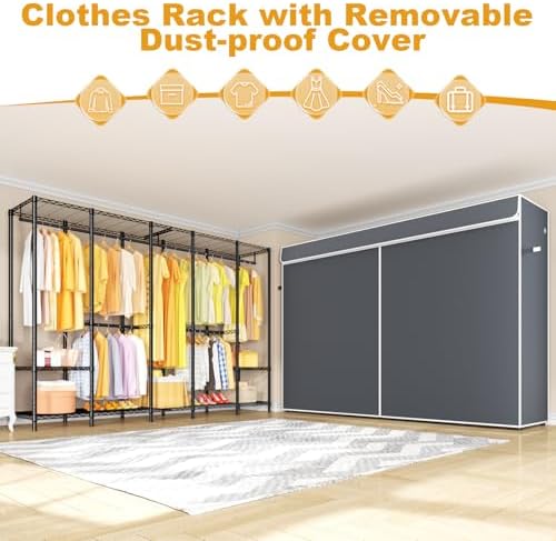 ULIFHOME H50C Clothes Rack with Cover, Large Covered Clothing Rack, Gray - Image 6