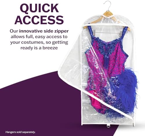 Clear Garment Bags for Dance Costumes 3-Pack, Regular-Size, Side Zipper Entry, Storage Pockets for Shoes & Accessories, Size 37”x18”, Dream Duffel - Image 3