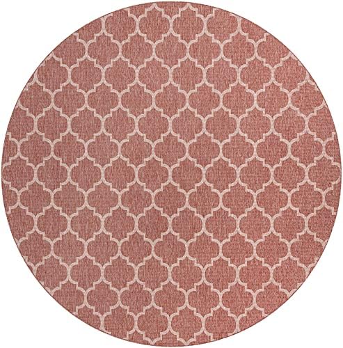 Unique Loom Outdoor Trellis Collection Area Rug - Trellis (Round 13' 0" x 13' 0", Rust Red/ Ivory) - Image 3