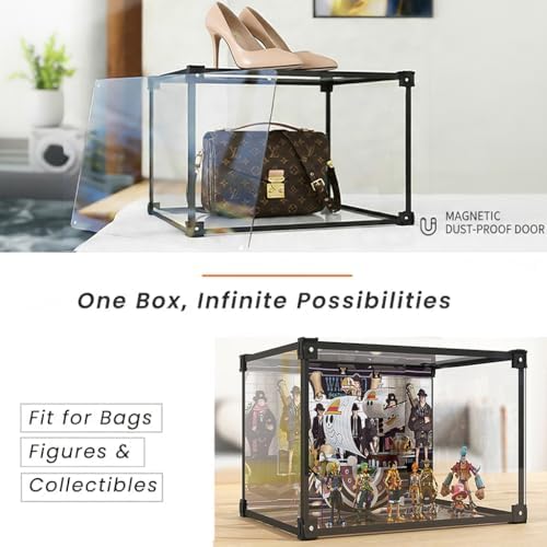 Clear Acrylic Purse Organizer with Aluminum Alloy Frame, Handbag Display Case with Magnetic Door, Stackable Closet Storage Boxes for Purses, Books, Cosmetics & Collectibles (4Pack) - Image 4