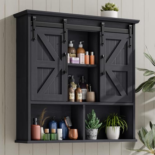 Vabches Bathroom Wall Cabinet, Farmhouse Medicine Cabinet, Black by Vabches