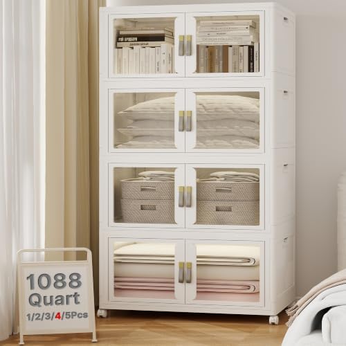1088QT Stackable Storage Bins with Lids, 272Gal Foldable Storage Cabinets by VNVTO