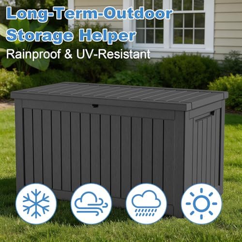 Outdoor Waterproof Resin Storage Deck Box Lockable Outside Bench UV Resistant Bin Patio Porch Furniture Pool Float Garden Tool Cushion (Black, 280 Gallon) - Image 5