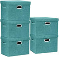 TYEERS Large Storage Bins with Lids, Collapsible, Washable, Fabric Storage Boxes for Organizing, 17.3x11.8x11.4 inches, 5 Pack, Aqua Deep by StorageOrganization