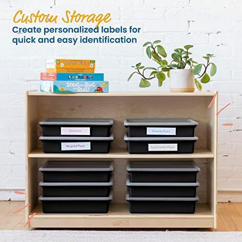 ECR4Kids Letter Size Plastic Tray Organizer with Lids, Small, Storage Bins, Black, 10-Piece - Image 5