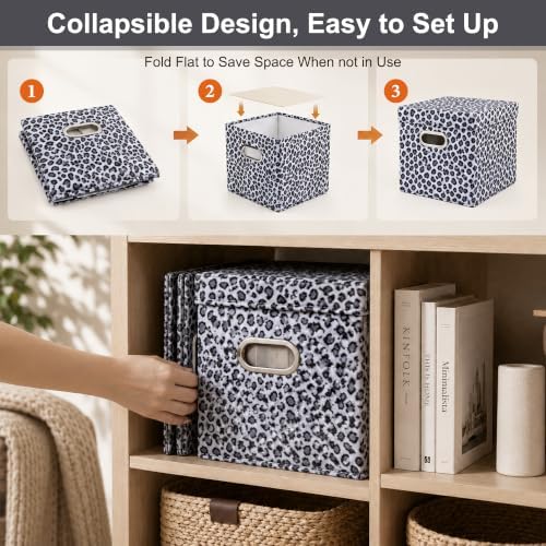 ANMINY Leopard Cheetah Print Storage Cubes Bins with Lids, 11Inch 4PCS - Image 5
