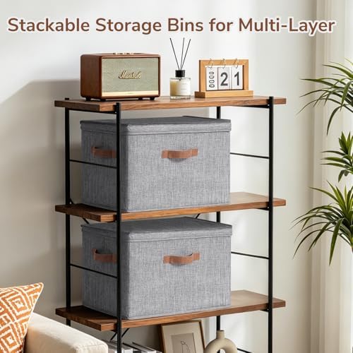 CHICVITA 4-Pack Large Fabric Storage Bins with Lids for Closet,Grey - Image 3