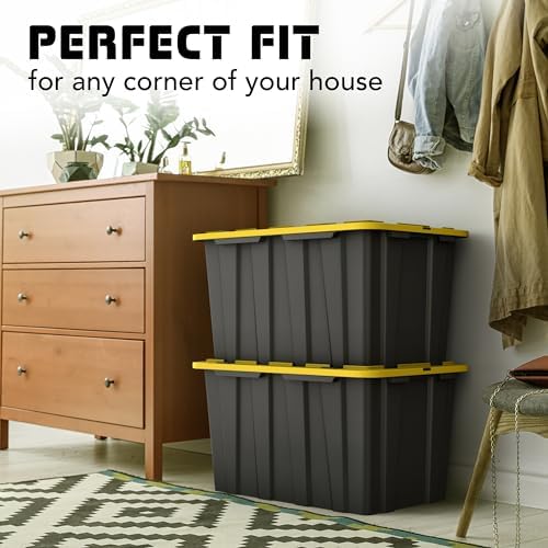 4 Pack of Large 17 Gallon Plastic Storage Bin Tote Organizing Container with Secure Latching Lids, Stackable, Extra Strength Clear with Built in Handle - Black and Yellow - Image 6