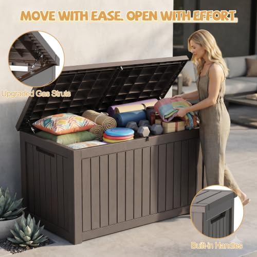 Outdoor Storage Box Waterproof, 300 Gal Gen 2 Resin Deck Box With Wheels - Image 5