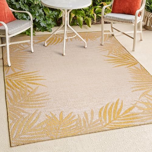 JONATHAN Y Palm Frond Border Indoor Outdoor Area Rug 4X6 Yellow/Cream, Isla Coastal Cottage for Backyard, Patio, Porch, Easy-Cleaning, High Traffic, Pet-Friendly, Non-Shedding (TSN207A-4) - Image 7