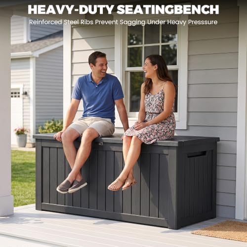 280 Gallon Outdoor Storage Box Waterproof, Lockable Resin Deck Box Large Storage Bin for Patio Furniture Cushion, Garden Tools, Pool Accessories, UV-Resistant, Black - Image 2