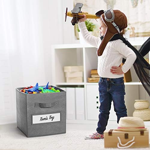 11 Inch Storage Cube,Storage bin (Set of 10) Foldable Fabric Cube Storage Bins with 10 Labels Window Cards & a Pen,Baskets Containers for Shelves,Closet Organizers Box for Home & Office,Gray - Image 5