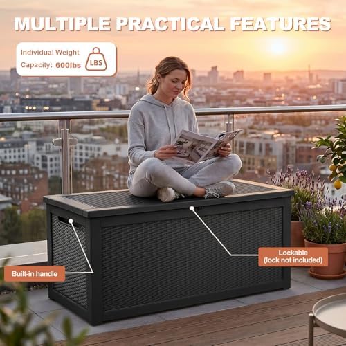 EFU Outdoor Storage Box 360 Gallon Deck Box, Waterproof Resin, Black - Image 6