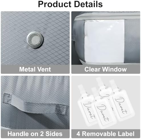 Comforter Storage Bag - Large Capacity Blanket Storage Bags 3-Layer Ultra Space Saving Self Compression Organizer, Washable Compression Bags for Storage Comforter Blanket, 4-Pack, Grey - Image 6