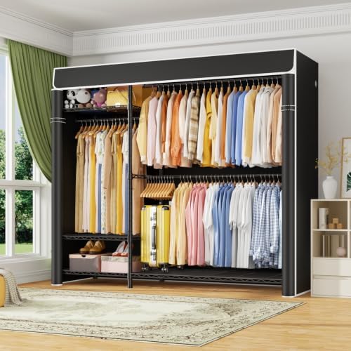 ULIFHOME Clothes Rack with Cover Covered Clothing Racks for Hanging Clothes - Image 2
